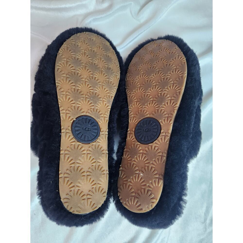UGG Oh Yeah slide slippers womens sz 7 black strappy comfort preppy fuzzy - Picture 4 of 6